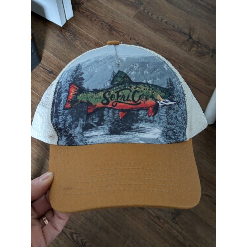 Southern Fried Cotton Fish Designed Mens Hat Mesh Trucker Adjustable Brown